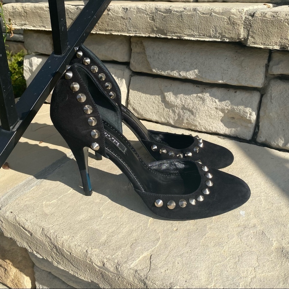 PATRIZIA Pepe Firenze black studded suede leather high heels Sz 38 1/2